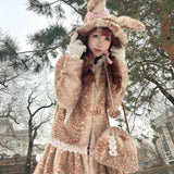 Rose Island Deer in Flower Field Faux Fur Coat
