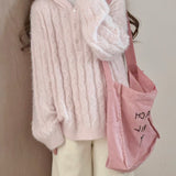 Get trendy with Soft Pink Age Wool Blended Sweater Hoodie - Sweater available at Peiliee Shop. Grab yours for $9 today!