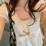 Rose Candy Summer Rose Cottage Lace Bow Knit Cardigan