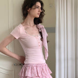 MineBeThyVers Let’s Get Married Soft Pink Top and Floral Mini Skirt Set