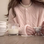 Get trendy with Angelic Sakura pink soft knitting sweater cardigan - Sweater available at Peiliee Shop. Grab yours for $25.50 today!