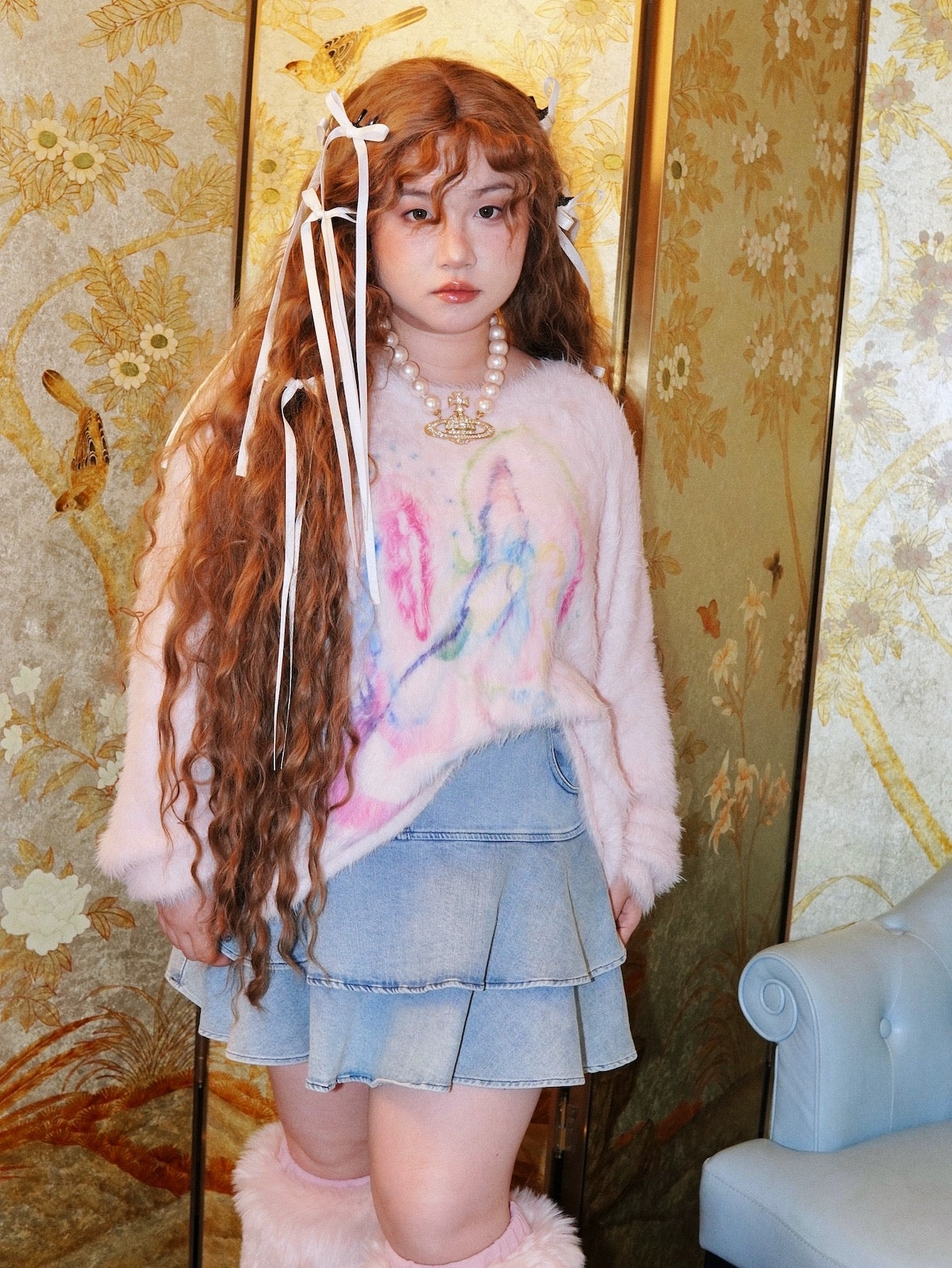 Get trendy with [Curve Beauty] Painterly Chic Faux Fur Sweater -  available at Peiliee Shop. Grab yours for $54 today!