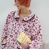 Sleepy Fairy Coral Fleece Leopard Bow Pajama Set