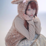 Rose Island Deer Hoodie with cute Fawn pattern print ear detailed photo from side via PeilieeShop for $69