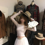 SheepKiss Ballet Soft Girl Off-Shoulder Sweater