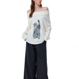 Reabobo Kitty Ribbon Off-shoulder Top