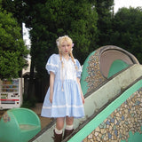 August Unicorn Gingham Sailor Puff Sleeve Dress