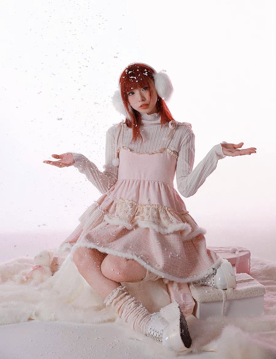 Get trendy with [Rose Island]Pink Bunny Fluffy Strappy Dress - Dresses available at Peiliee Shop. Grab yours for $57 today!