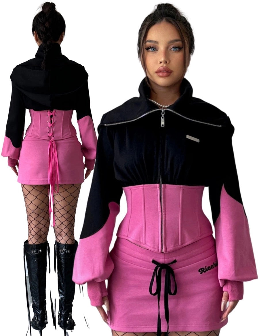 Get trendy with [Ricchie]Desert Rose Fishbone Hoodie and Skirt Set -  available at Peiliee Shop. Grab yours for $36 today!