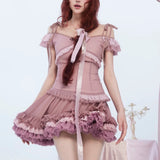 [Rose Island] The Rosy Kiss Crop Top and Ruffle Tulle Skirt Set