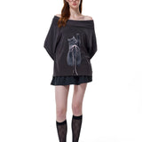 Reabobo Kitty Ribbon Off-shoulder Top