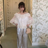 Rose Candy Summer Rose Cottage Morning Sweetie Lace Blouse and polka dots pants set