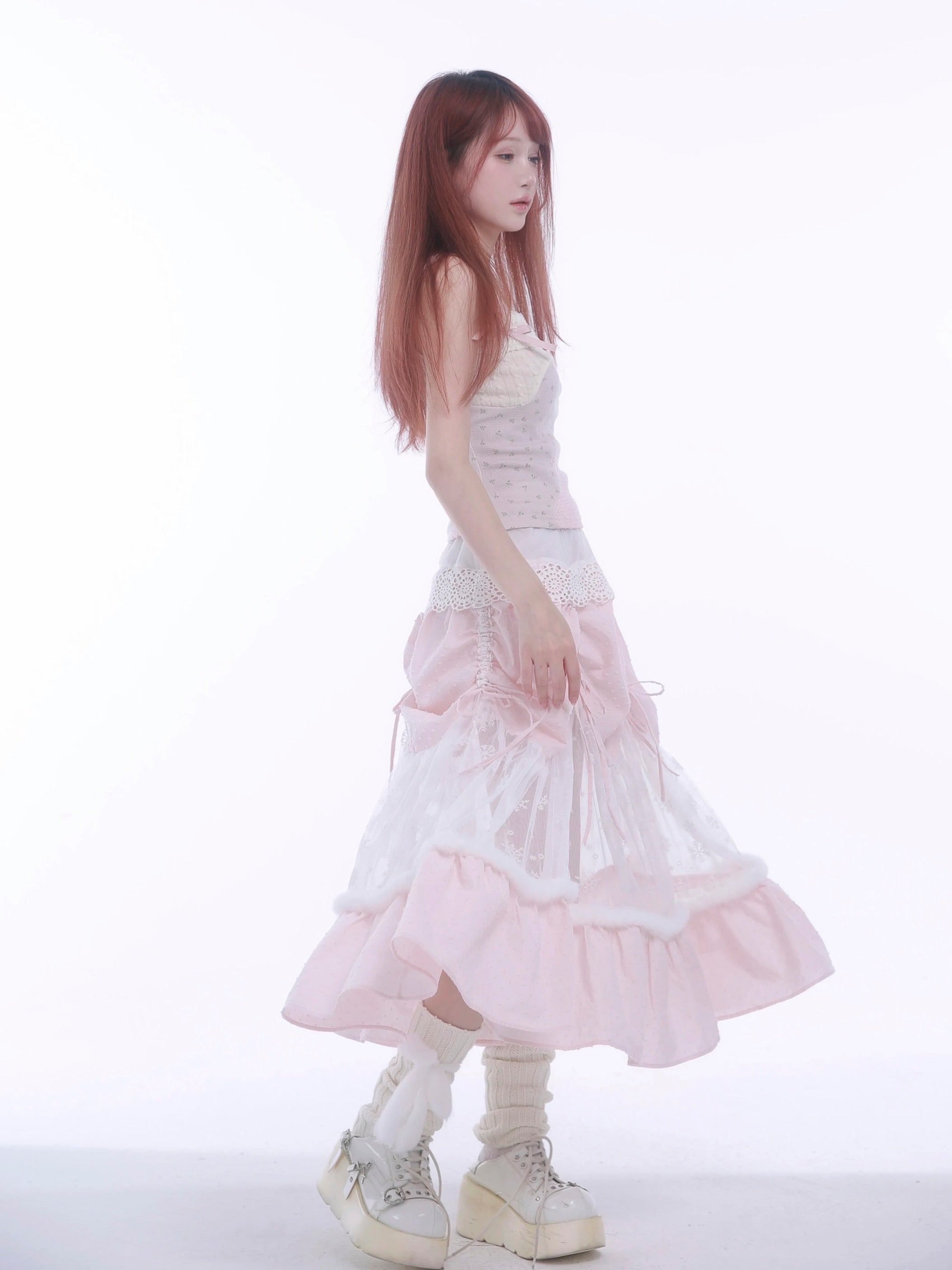 Get trendy with [Rose Island] Rose Blossom Bliss Fairy Core Midi Skirt -  available at Peiliee Shop. Grab yours for $62 today!