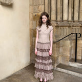 SPOII UNOSA Mocha Layered Chiffon Lace Midi Dress