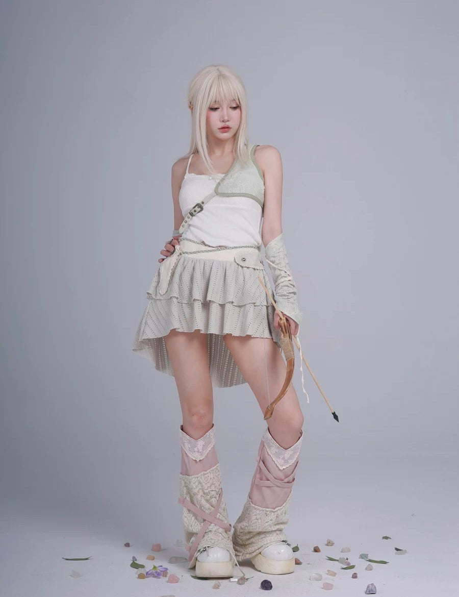 Get trendy with Rose Island AW24 Elf Guardian - Assassin Girl Mini Skirt with knife pocket - Skirt available at Peiliee Shop. Grab yours for $38.60 today!