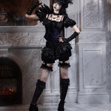 Blood Supply Moon Funeral Velvet Lament Puff-Sleeve Top