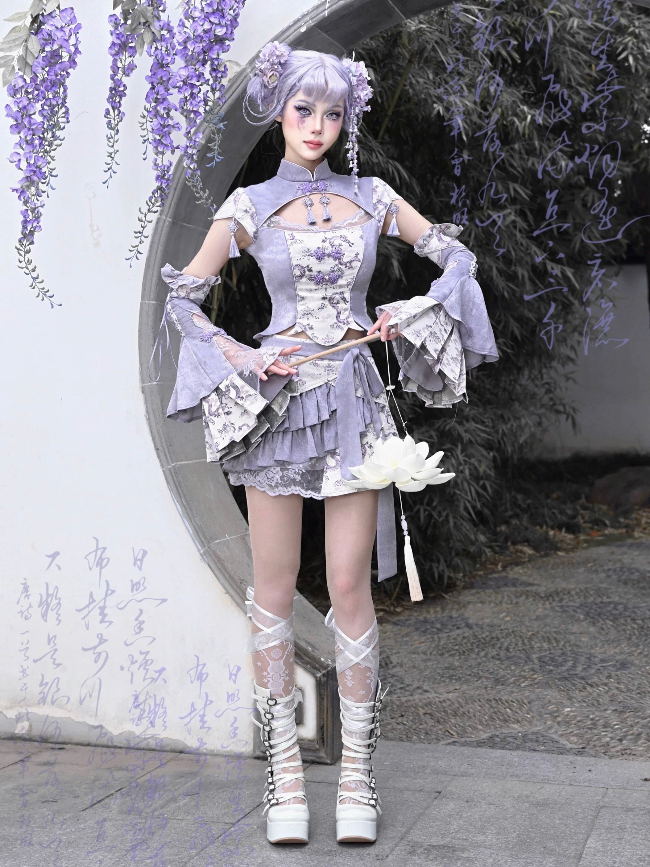 Get trendy with [Blood Supply] Dragon Wisteria Lolita Fashion Shorts - Skirt available at Peiliee Shop. Grab yours for $45 today!