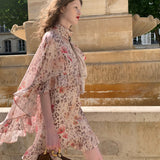 SPOII UNOSA Island Romance Linen Blend Leopard Floral Cape Dress