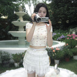 [Valentines Day Sale 2026] KiraYura Floral Vintage Ribbon Crop Top