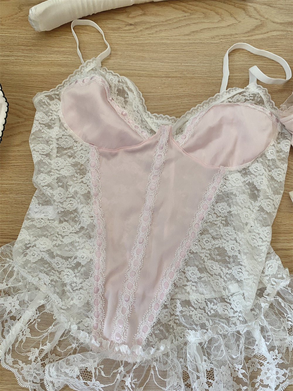 Get trendy with Mid summer nights dream lingerie  lace satin corset bustier with garter straps -  available at Peiliee Shop. Grab yours for $29 today!
