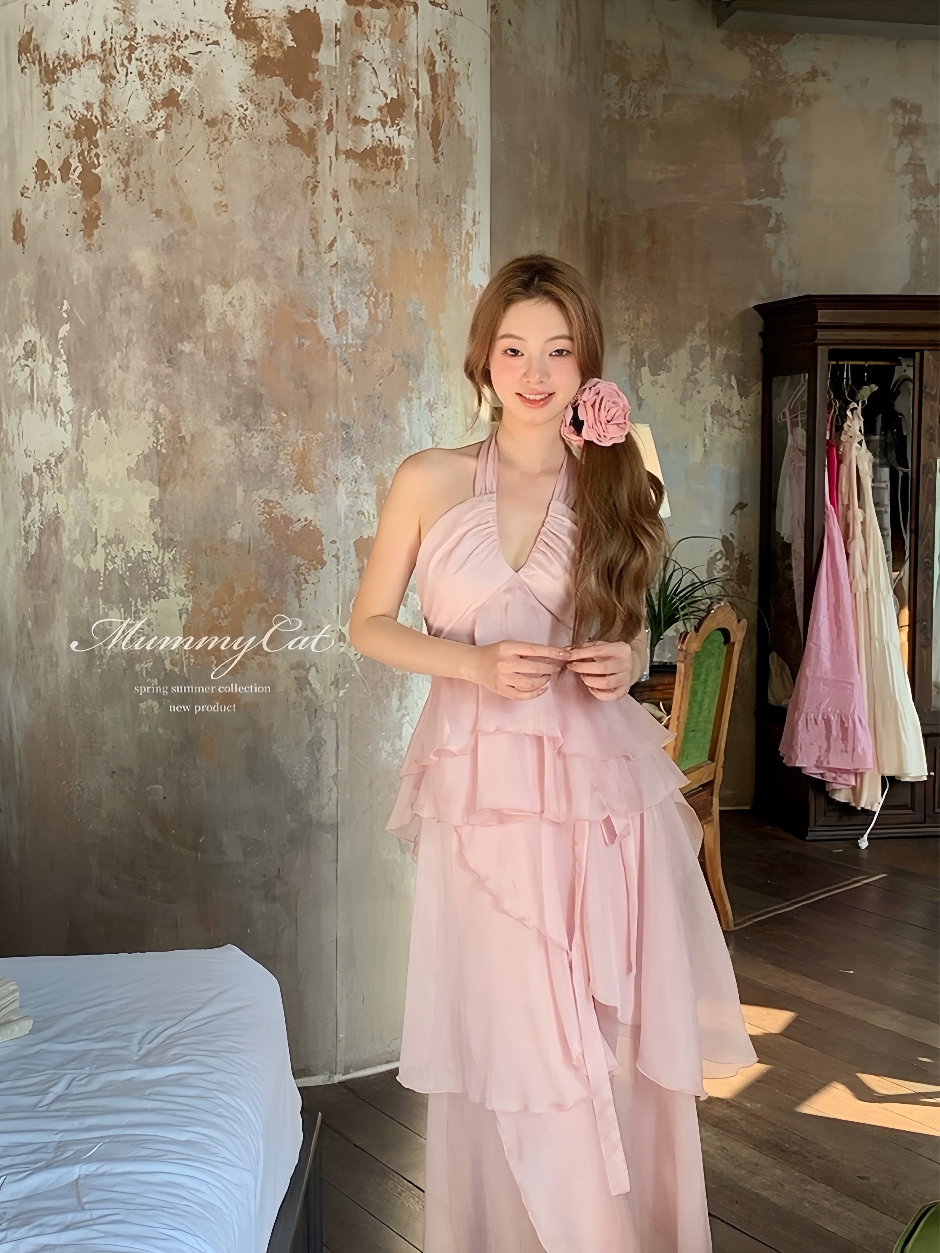Get trendy with [Mummy Cat] Spring Sakura Rimantic Dress Set -  available at Peiliee Shop. Grab yours for $55 today!