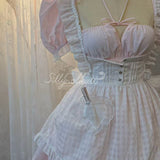 [Sold out forever — just here to be remembered ♡] Silly Solkatt Alice’s Angel Aura White Gingham Apron Set