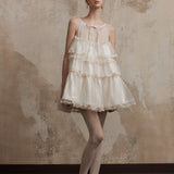 Fa Sogno White Mélodie de Tulle Bellet Ruffle Dress