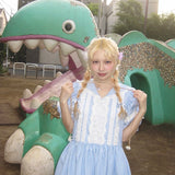 August Unicorn Gingham Sailor Puff Sleeve Dress