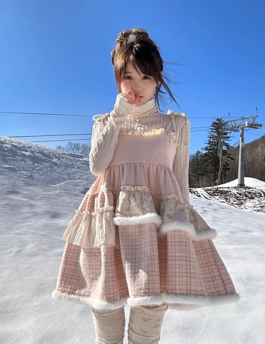 Get trendy with [Rose Island]Pink Bunny Fluffy Strappy Dress - Dresses available at Peiliee Shop. Grab yours for $57 today!