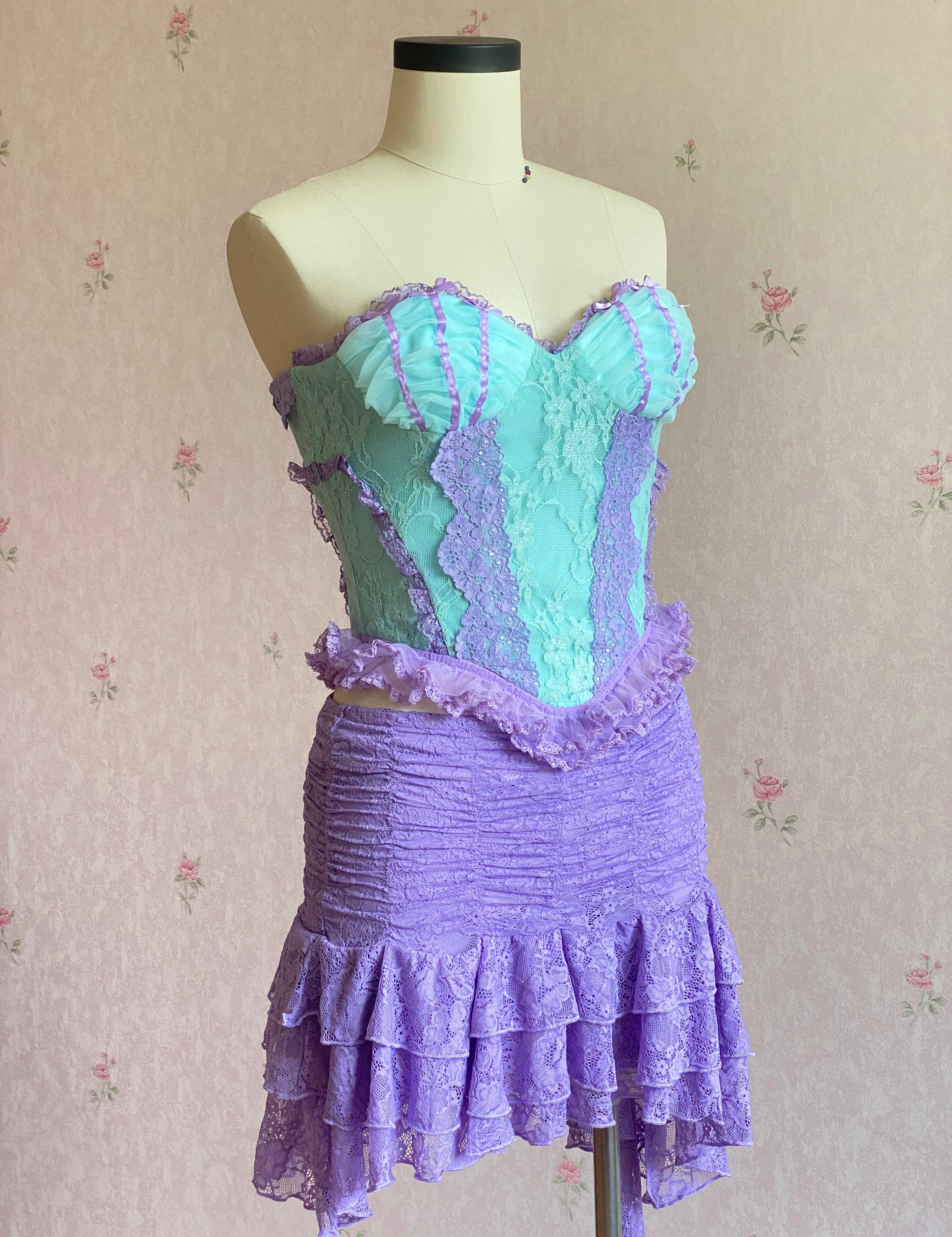 Get trendy with Princess Elsa and Ariel Fishbone Corset Top and skirt set -  available at Peiliee Shop. Grab yours for $28 today!