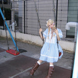 August Unicorn Gingham Sailor Puff Sleeve Dress