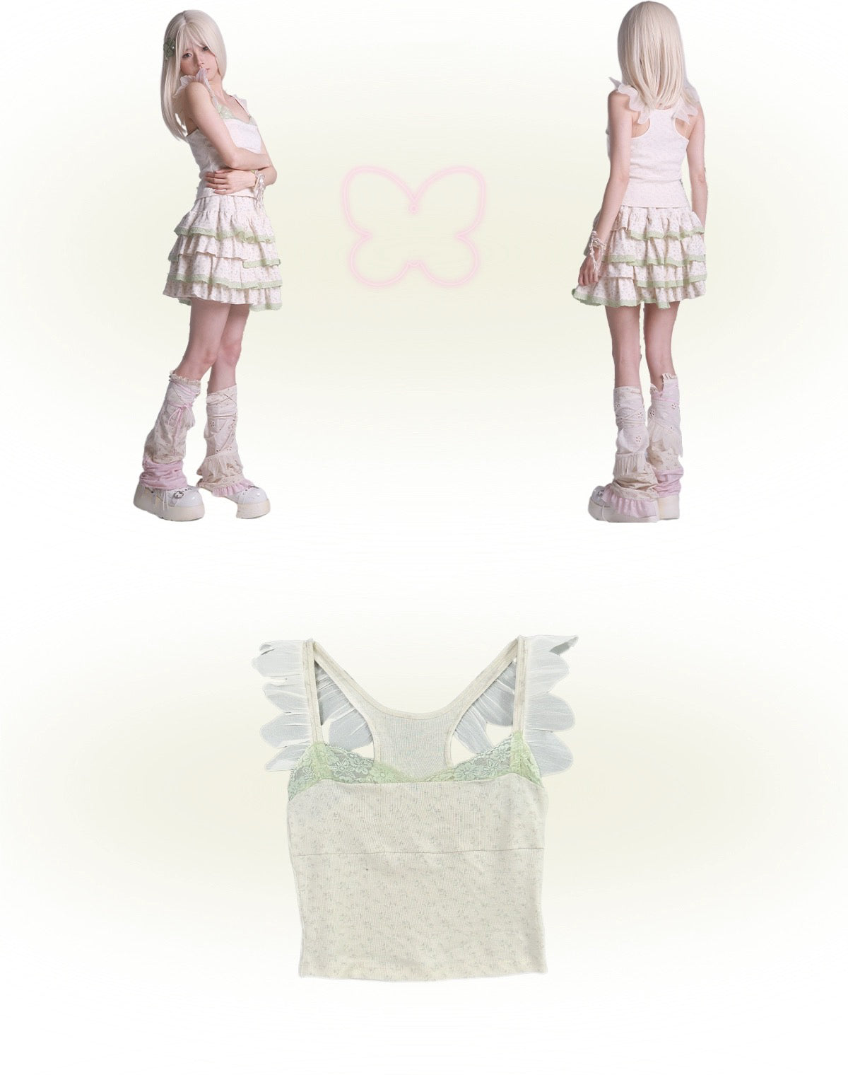 Get trendy with [Rose Island] Lil Spring Tinker Bell Crop Top Skirt Set - Dress available at Peiliee Shop. Grab yours for $29 today!