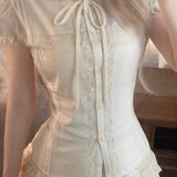 KittenClaw Vintage Lace Cross 100% Cotton Top