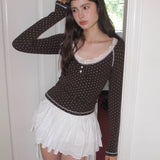 MineBeThyVers Cocoa Dots Lace Sweatshirt