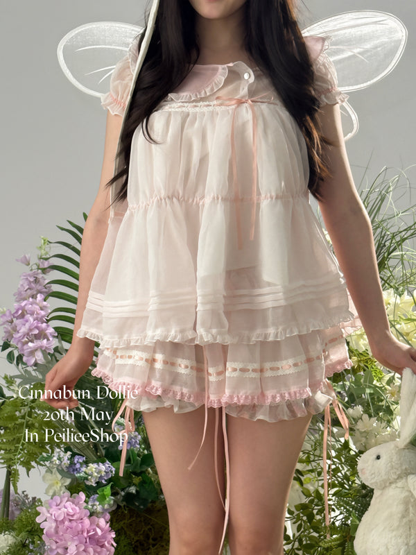Cinnabun Sugar Babydoll Blouse and pumpkin shorts Set