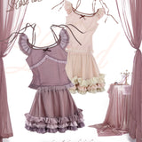 [Rose Island] The Rosy Kiss Crop Top and Ruffle Tulle Skirt Set
