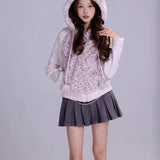 Evil Tooth Shibuya Kitty Pink Leopard Faux Fur Knit Hoodie