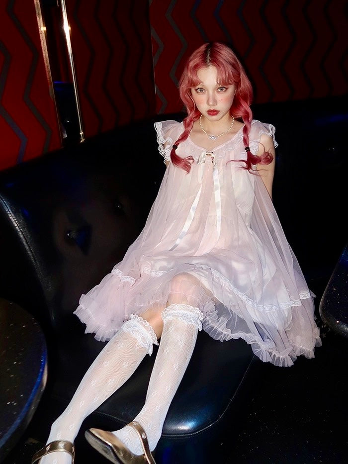 Get trendy with [August Unicorn] Rose romance transparent outer dress - Dresses available at Peiliee Shop. Grab yours for $75 today!