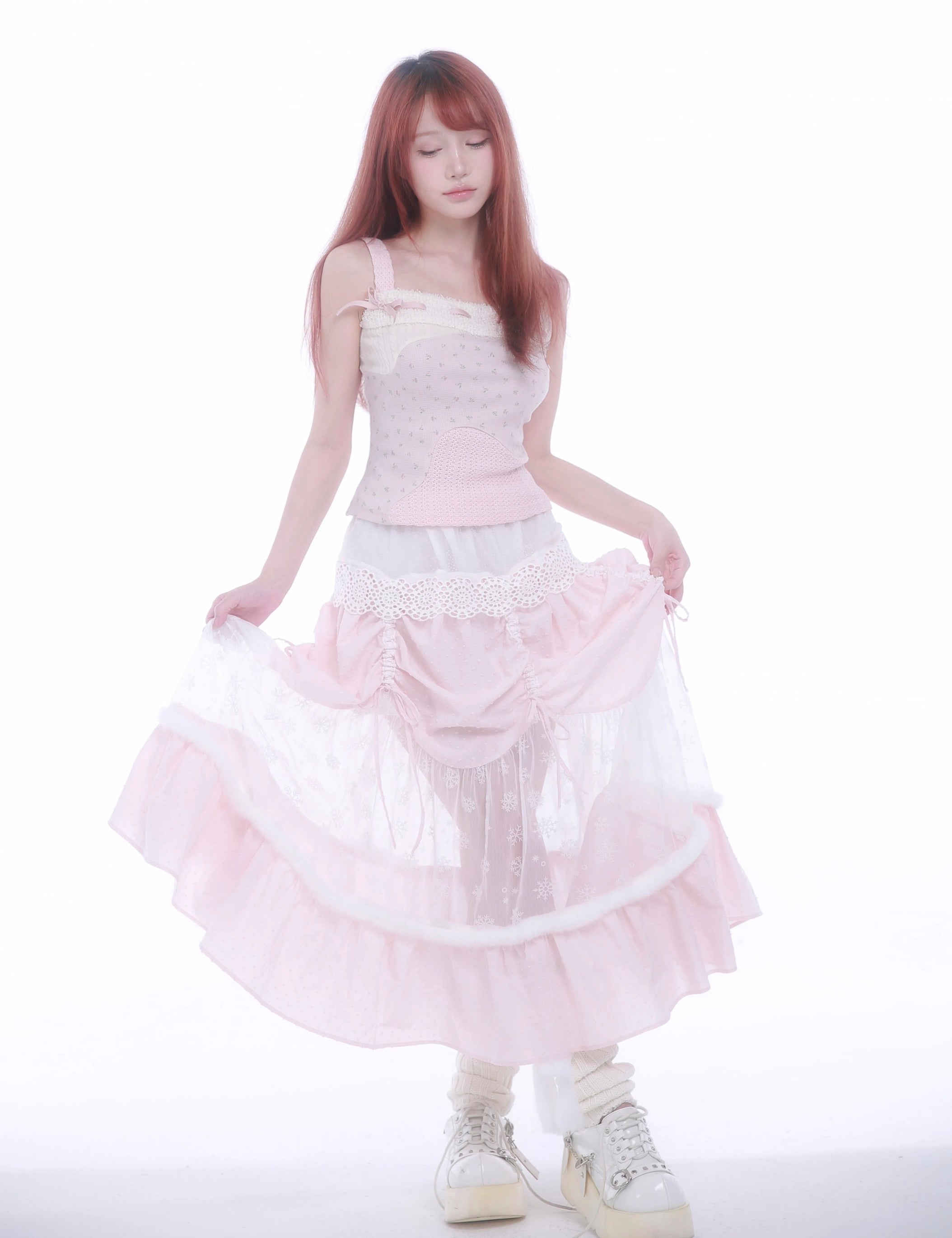 Get trendy with [Rose Island] Rose Blossom Bliss Fairy Core Midi Skirt -  available at Peiliee Shop. Grab yours for $62 today!