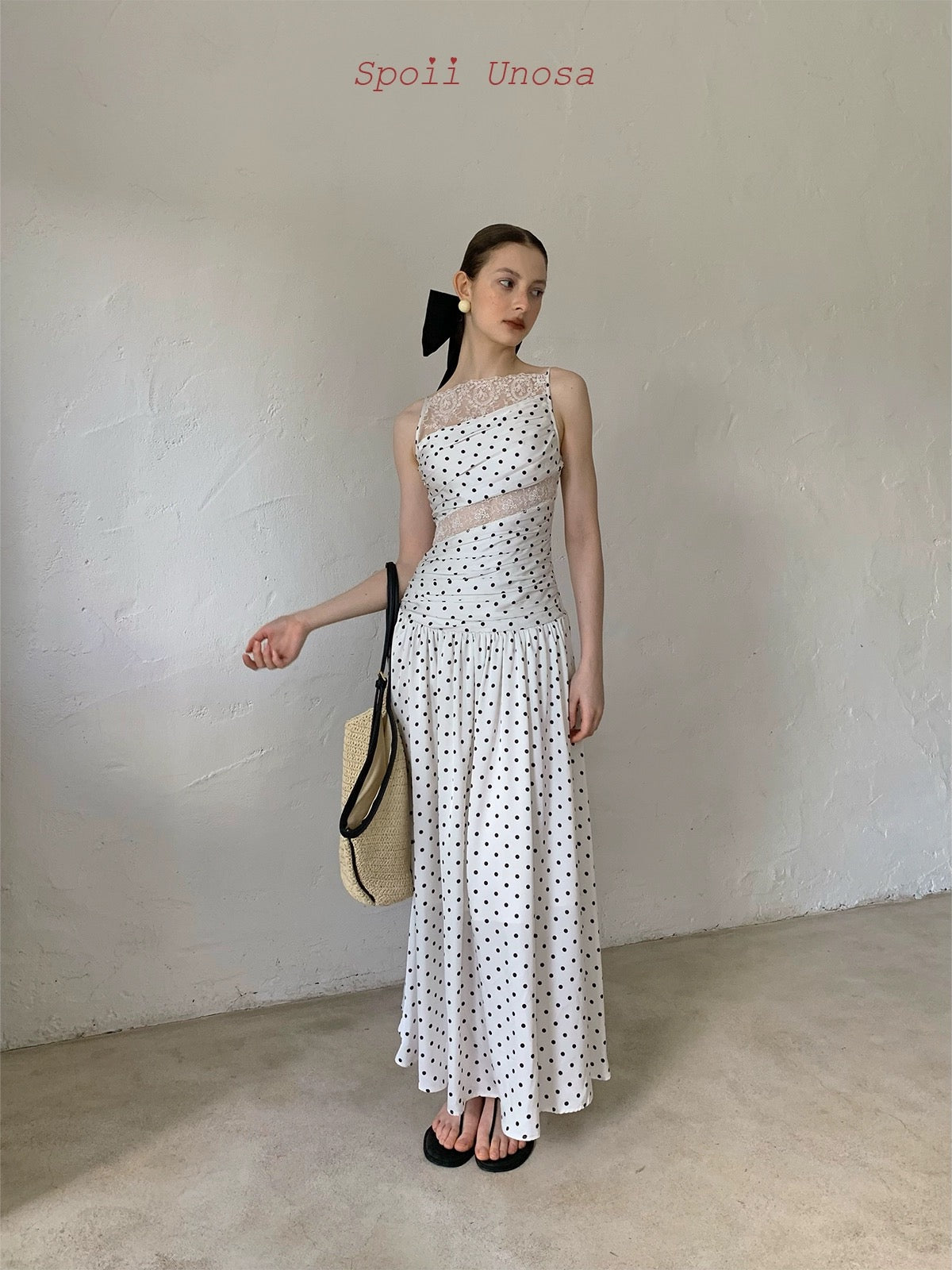 Get trendy with [SPOII UNOSA] Fleur De Saint Tropez Polka Dress MIDI Dress Gown -  available at Peiliee Shop. Grab yours for $78 today!