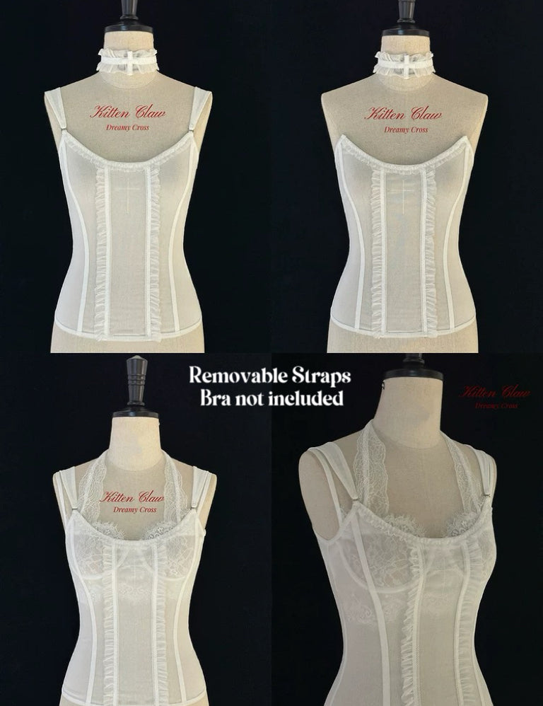 KittenClaw White Dream Cross Tank Corset Top