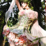  Blood Supply Forest Spirit • The Flower Goddess Corset Set worn by model, main photo with styling 