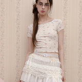 [Valentines Day Sale 2026] KiraYura Floral Vintage Ribbon Crop Top