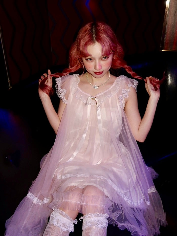Get trendy with [August Unicorn] Rose romance transparent outer dress - Dresses available at Peiliee Shop. Grab yours for $75 today!