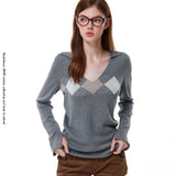 Reabobo Argyle Knit V-Neck Sweater