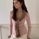 MineBeThyVers Autumn Fawn Faux Fur-Trim Cardigan