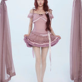 [Rose Island] The Rosy Kiss Crop Top and Ruffle Tulle Skirt Set