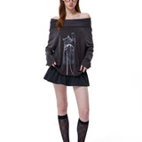 Reabobo Kitty Ribbon Off-shoulder Top