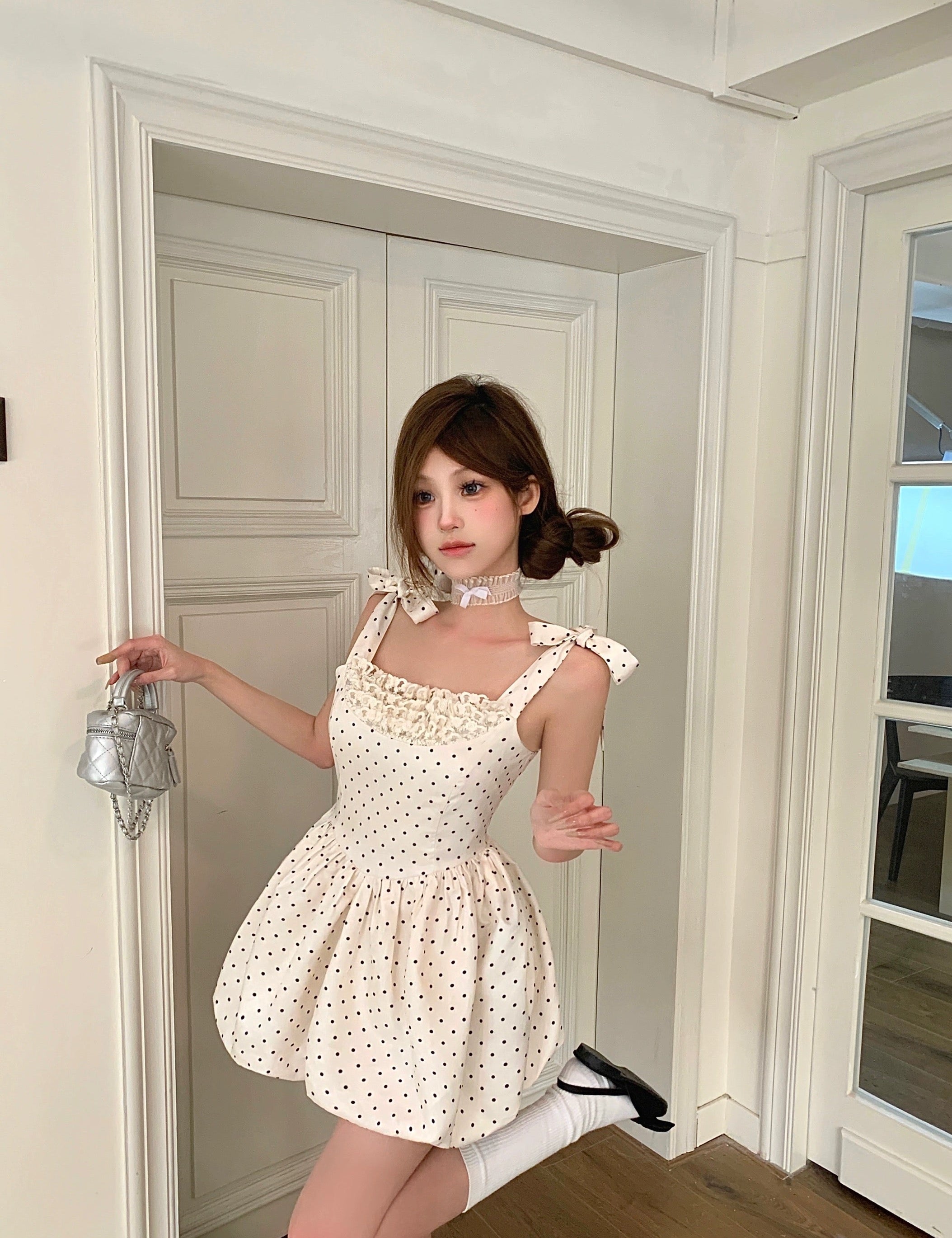 Get trendy with [Leonie] Polka Dot Doll Mini Dress - Clothing available at Peiliee Shop. Grab yours for $39 today!