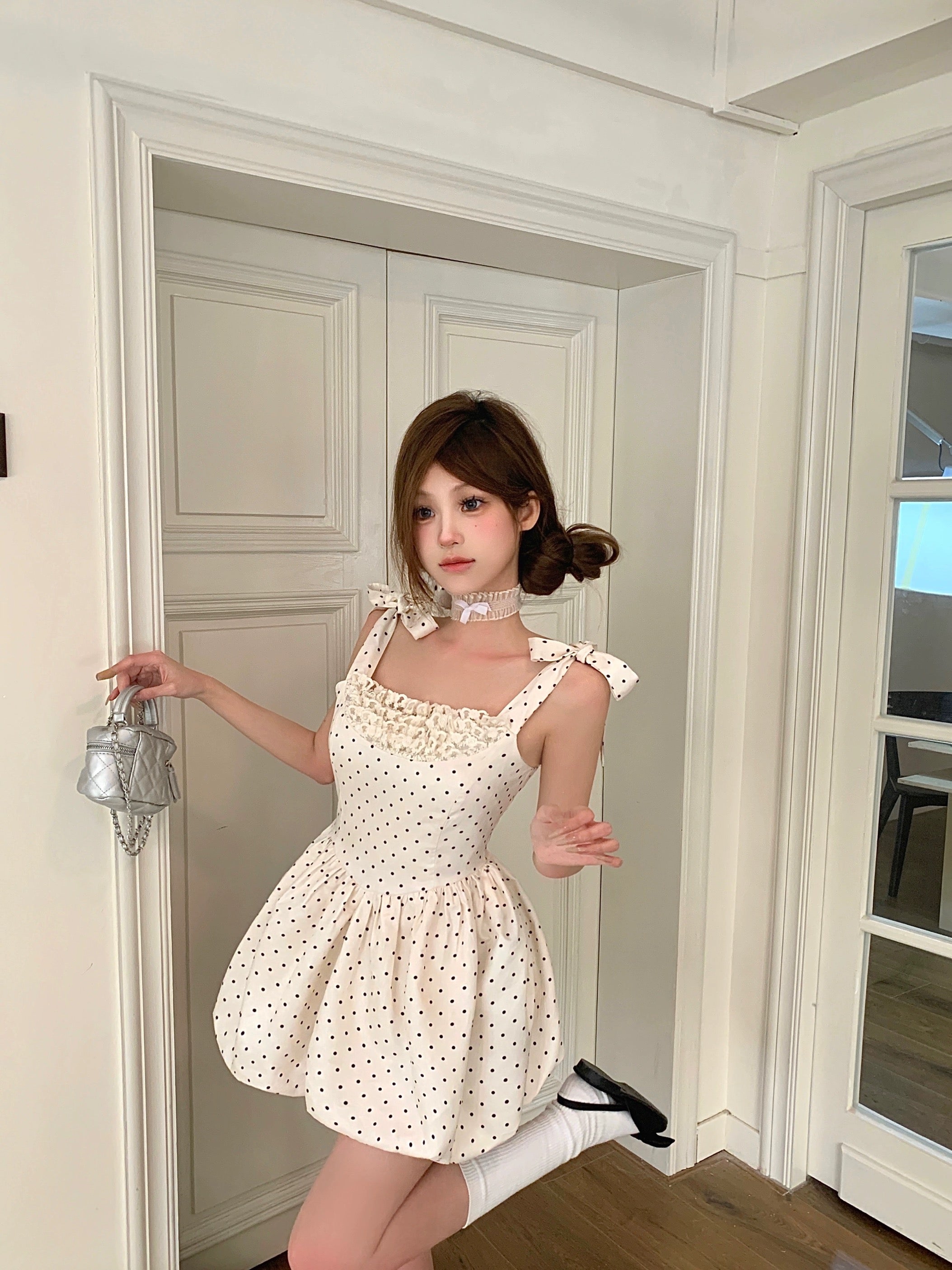 Get trendy with [Leonie] Polka Dot Doll Mini Dress - Clothing available at Peiliee Shop. Grab yours for $39 today!